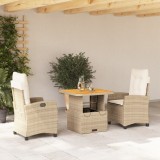 VidaXL Set mobilier de grădină cu perne, 3 piese, bej, poliratan
