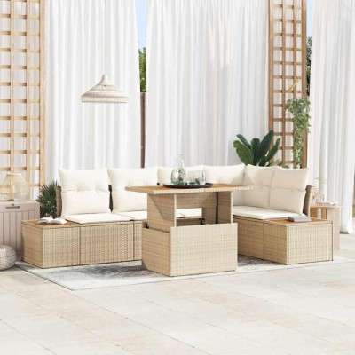 vidaXL Set de canapele pentru grădină 6 pcs Bej Rattan poli foto