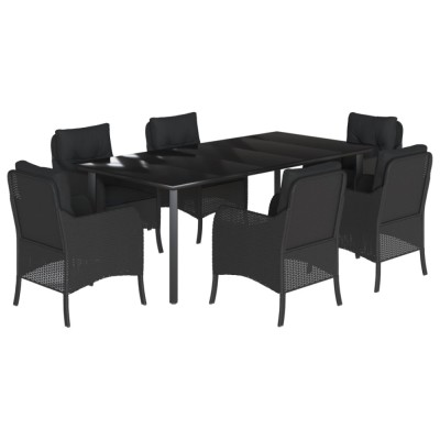 Set mobilier de gradina cu perne, 7 piese, negru, poliratan foto