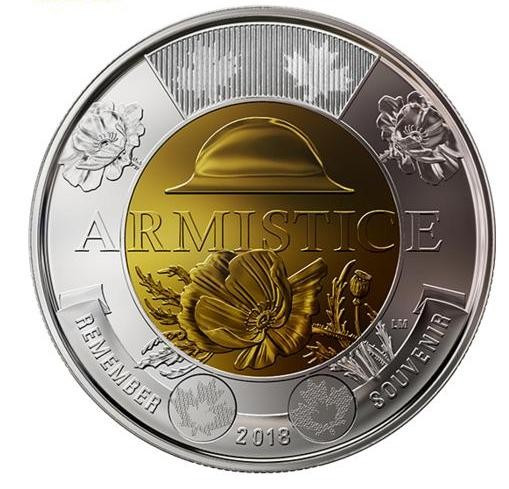 SV * Canada TWO 2 DOLLARS 2018 * BIMETAL * CENTENAR ARMISTITIU WWI 1918 * UNC+