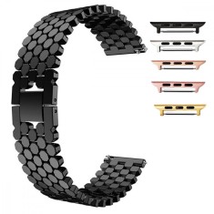 Curea metalica, compatibila Apple Watch 9|8|7|6|5|4|3|2|1 Series, 41mm|40mm|38mm, telescoape QR, 18.4cm, Negru