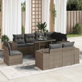 vidaXL Set canapele de grădină, 9 piese, cu perne, gri, poliratan 3326821
