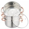 Oala Inox Fiert Abur Klausberg KB-7729, 4 Piese, 20 cm, 3.1L, Fund 5 Straturi, Inductie, Capac Sticla, Manere Aurii