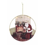 Decoratiune Mos Craciun metal lemn multicolor cu leduri 24 cm