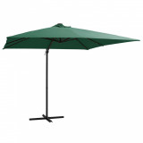 Umbrelă suspendată cu LED și st&acirc;lp din oțel, verde, 250x250 cm, vidaXL