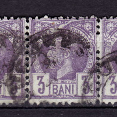 RO 1887 ,LP 43 c ,"Carol I - Vulturi " hartie colorata, 3B straif de 3 stampilat