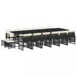 Set mobilier de gradina cu perne, 17 piese, negru, poliratan