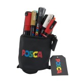 Penar echipat UNI Posca Stand UP, cilindric, negru , 18 markere incluse