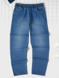 Blugi din denim, cu buzunare si talie elastica, albastru, barbati, Shein