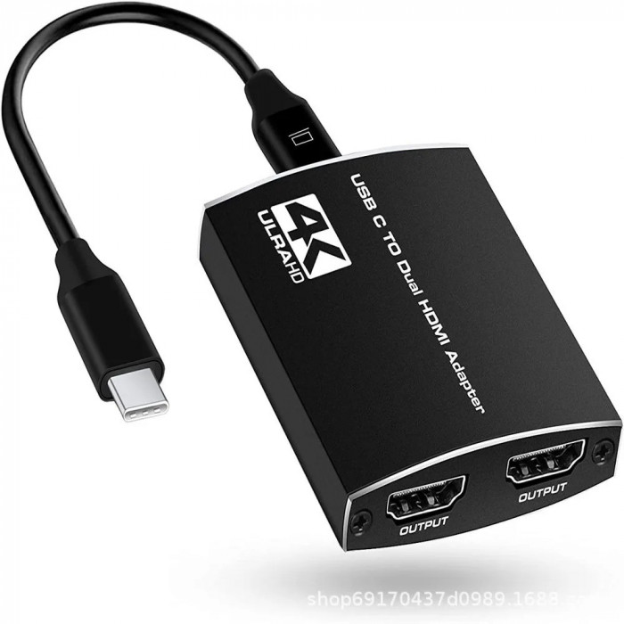 Convertor video USB-C la dual HDMI, usb-c incarcare, audio, 4k