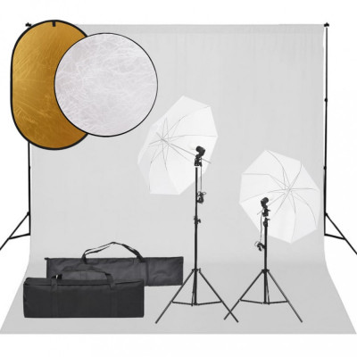 vidaXL Set studio foto cu set de lumini, fundal și reflector foto