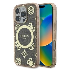 Husa iPhone 16 Pro originala Guess IML Peony On 4G Background MagSafe, maro, GUHMP16LH4PYEEW foto