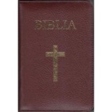 Biblia mica, 053, coperta piele, grena, cu cruce, margini aurii, repertoar, fermoar