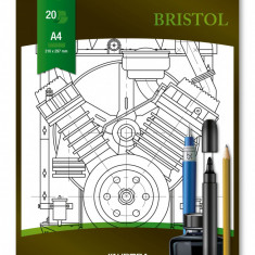 Bloc Desen A4, 20 File - 210g/mp, Pentru Schite Creion/marker, Aurora Bristol - Carton Alb