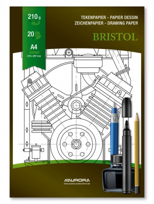 Bloc Desen A4, 20 File - 210g/mp, Pentru Schite Creion/marker, Aurora Bristol - Carton Alb foto