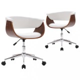 Scaune de bucatarie pivotante, 2 buc., alb, piele artificiala