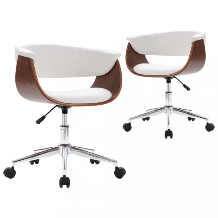 Scaune de bucatarie pivotante, 2 buc., alb, piele artificiala