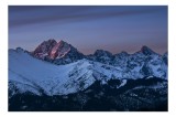 Tablou Canvas, "Splendoarea apusului &icirc;n munții &icirc;nzăpeziți", Montană, Zăpadă, Apus, V&acirc;rfuri, Roz, Albastru, Serenitate, Frumusețe, Natură, Liniște, 39