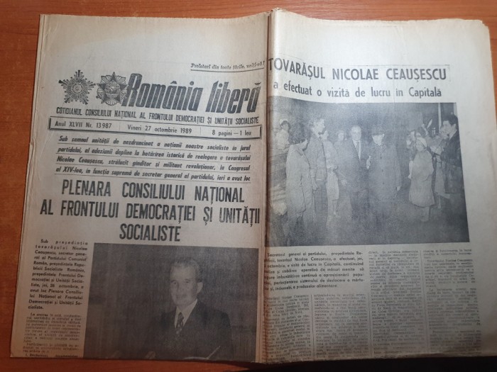 romania libera 27 octombrie 1989-vizita lui ceausescu prin capitala