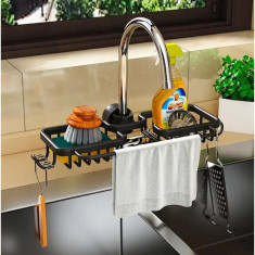 Raft organizator dublu, universal pentru bucatarie sau baie, montaj pe robinet, material otel, culoare Neagra FAVLine Selection