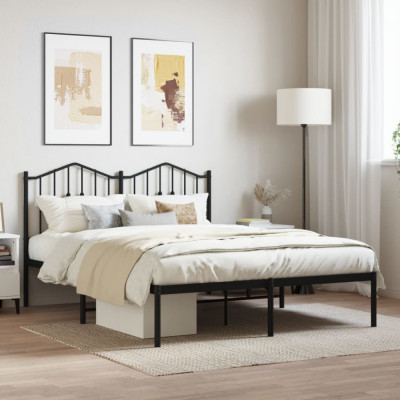 vidaXL Cadru de pat metalic cu tăblie, negru, 140x200 cm foto