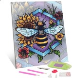 Set de creatie cu diamante TISHIRON, model albina, rasina, multicolor, 30 x 40 cm