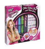 Set creativ 3 in 1, tatuaje cu sclipici, tatuaje cu sclipici pentru unghii si creioane colorare par