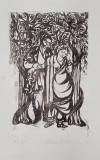 Alma Redlinger - &Icirc;ndrăgostiți, Gravură Semnată, 15.6x10.2cm, Certificat Autenticitate