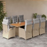 vidaXL Set de masă pentru grădină, 9 piese, cu perne, bej, poliratan 3213149