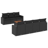 Set mobilier de gradina cu perne, 8 piese, negru, poliratan