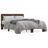 VidaXL Cadru de pat, stejar maro, 140x200 cm, lemn prelucrat și metal