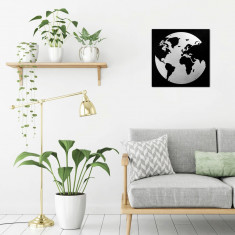 Decoratiune de perete, My World 2, Metal, Dimensiune: 50 x 50 cm, Argintiu / Negru