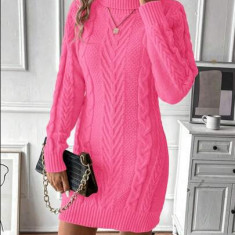 Rochie mini din tricot, cu guler, roz, dama