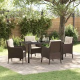 Cumpara ieftin Set de masă pentru grădină cu pernă 5 pcs Maro Rattan poli