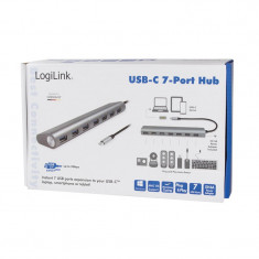 HUB 7 porturi USB3.0, USB3.1-C pe cablu, Carcasa Aluminiu, Logilink UA0310 foto