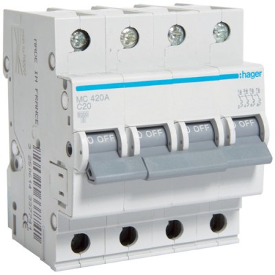 Siguranta automata 20A 4P Curba C 6ka Hager MC420A foto