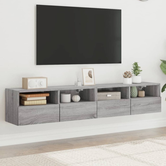 vidaXL Comode TV de perete, 2 buc., gri sonoma, 80x30x30 cm, lemn