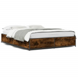 VidaXL Cadru de pat, stejar fumuriu 140x200 cm lemn prelucrat și metal