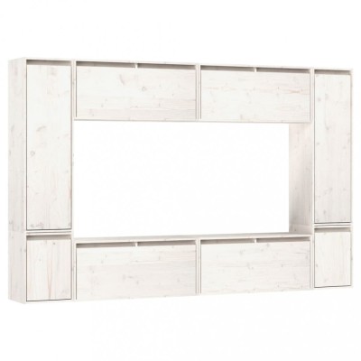 Comode TV, 8 buc., alb, lemn masiv de pin foto