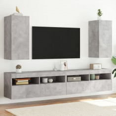 vidaXL Comode TV de perete cu lumini LED 2 buc. gri beton 30,5x35x70cm