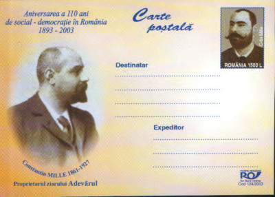 Intreg postal CP nec. 2003 - 110 ani de social-democratie in Romania 1893 - 2003 foto