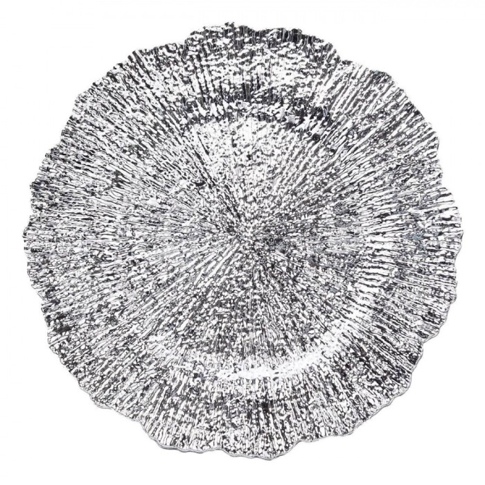 Platou Decorativ Crăciun, Argintiu, Plastic, Model Relief, 32.5cm