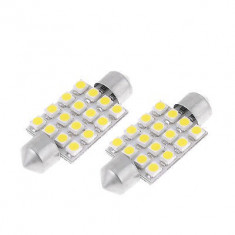 Bec sofit 16 led SMD 12V, lumina alba (11x39mm) (set 2 buc.) ManiaCars foto