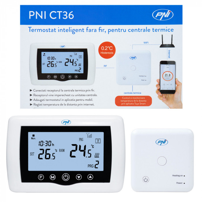 Resigilat : Termostat inteligent PNI CT36 fara fir, cu WiFi, control prin Internet