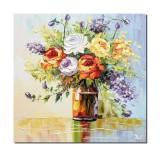 Cumpara ieftin Tablou 3D vaza cu trandafiri stilizati pictat manual, 60x60cm ulei pe panza, Valentin Pop