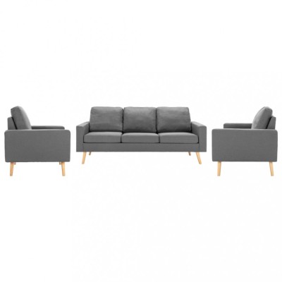 vidaXL Set de canapele, 3 piese, gri deschis, material textil foto