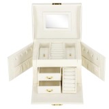 (DL) Cutie depozitare si organizare bijuterii, MDF, piele ecologica, 17,5 x 12 x 13,5 cm., crem Household NewTrend
