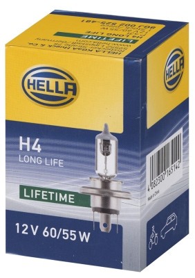 Bec auto halogen HELLA H4 12V; 60/55W; long life; durabilitate tripla; P43t; 8GJ002525481, 1 buc. foto