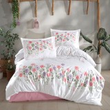 Cumpara ieftin Lenjerie pat dublu,bumbac ranforce,4 piese,alba roz pastel cu flori,Helenka-A1342