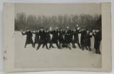 GRUP DE ELEVI LA BATAIE CU BULGARI , FOTOGRAFIE FORMAT CARTE POSTALA , 1932